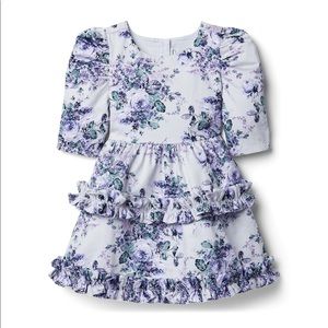 Janie and Jack Set - Floral Puff Sleeve Ruffle Dress/Headband -Lilac Hint Floral